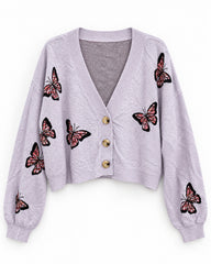 Blush Pink & Lilac women's preloved heavy button cardigan, VW-HBC219