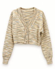 Beige women's preloved heavy button cardigan, VW-HBC220