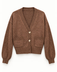 Brown & Taupe women's preloved heavy button cardigan, VW-HBC227