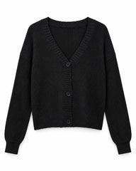 Charcoal Grey & Black women's preloved heavy button cardigan, VW-HBC228