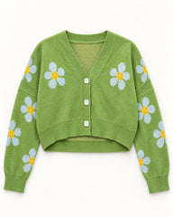 Olive & Mint Green women's preloved heavy button cardigan, VW-HBC23