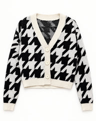 White & Charcoal Grey women's preloved heavy button cardigan, VW-HBC233