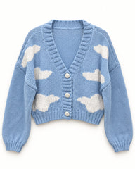 Powder Blue & Grey women's preloved heavy button cardigan, VW-HBC238