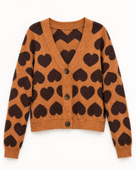 Orange & Chocolate Brown women's preloved heavy button cardigan, VW-HBC239