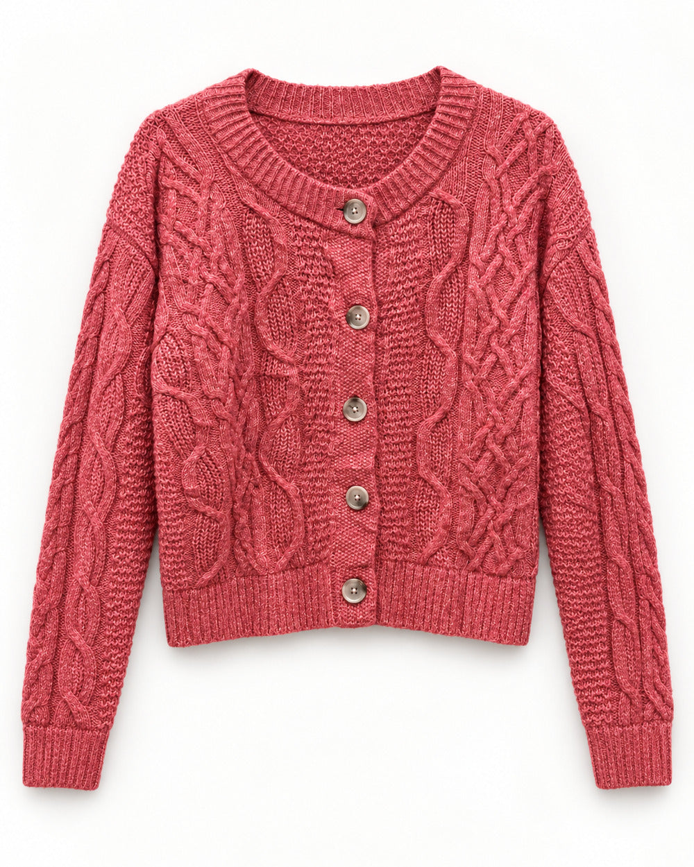 Coral & Red women's preloved heavy button cardigan, VW-HBC240