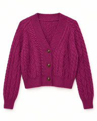 Burgundy women's preloved heavy button cardigan, VW-HBC255