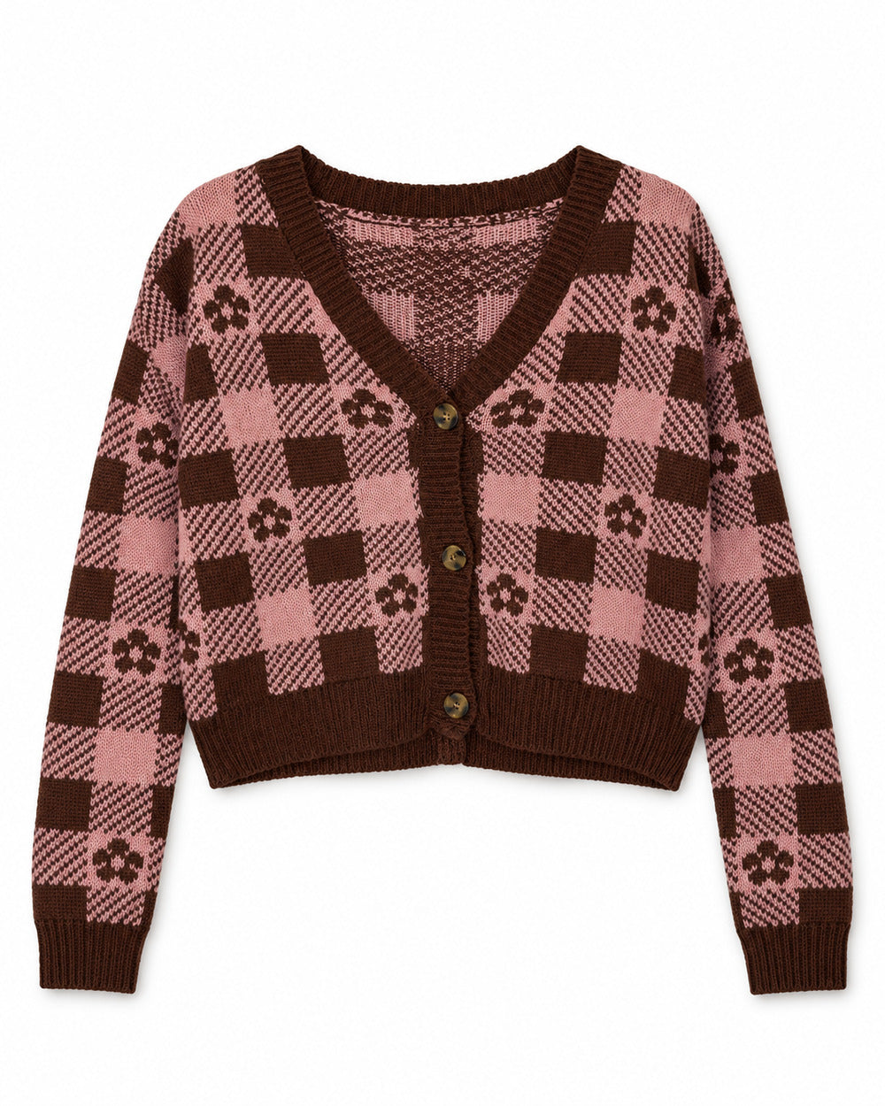 Chocolate Brown & Taupe women's preloved heavy button cardigan, VW-HBC257