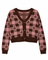 Chocolate Brown & Taupe women's preloved heavy button cardigan, VW-HBC257