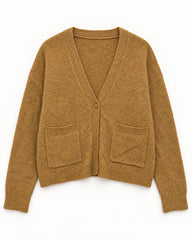 Camel women's preloved heavy button cardigan, VW-HBC26