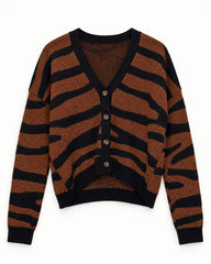 Charcoal Grey & Rust women's preloved heavy button cardigan, VW-HBC263