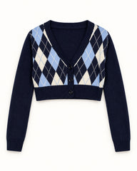 Navy & Grey women's preloved heavy button cardigan, VW-HBC264