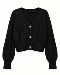 Black & Charcoal Grey women's preloved heavy button cardigan, VW-HBC273