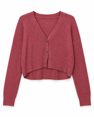 Coral & Burgundy women's preloved heavy button cardigan, VW-HBC278
