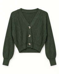 Olive women's preloved heavy button cardigan, VW-HBC283