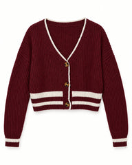 Burgundy & Blush Pink women's preloved heavy button cardigan, VW-HBC286