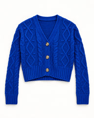 Blue women's preloved heavy button cardigan, VW-HBC29