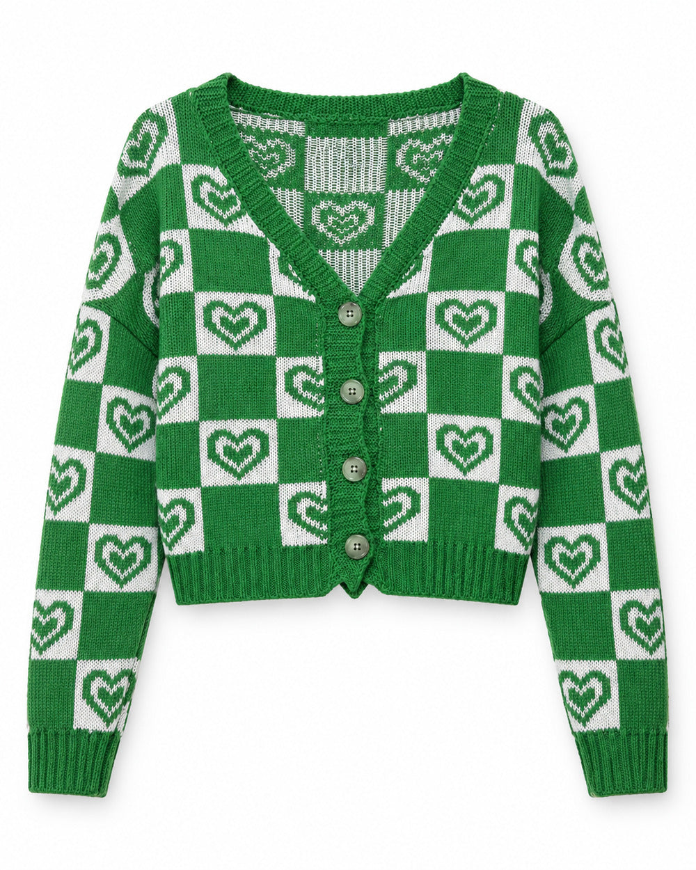Green women's preloved heavy button cardigan, VW-HBC294