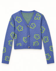 Powder Blue & Blue women's preloved heavy button cardigan, VW-HBC297
