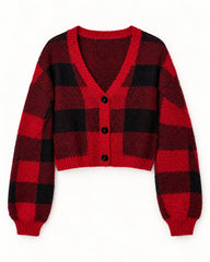 Burgundy & Red women's preloved heavy button cardigan, VW-HBC300
