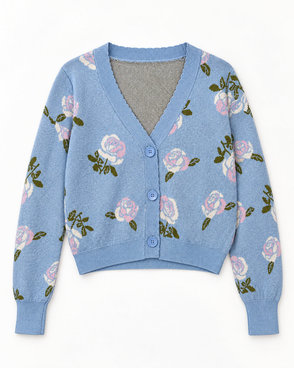 Powder Blue & Grey women's preloved heavy button cardigan, VW-HBC305