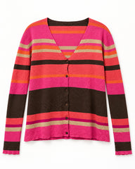 Chocolate Brown & Hot Pink women's preloved heavy button cardigan, VW-HBC34