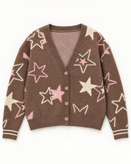Brown & Taupe women's preloved heavy button cardigan, VW-HBC36