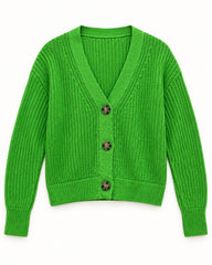 Green women's preloved heavy button cardigan, VW-HBC41