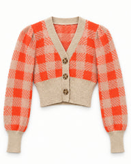 Orange women's preloved heavy button cardigan, VW-HBC44