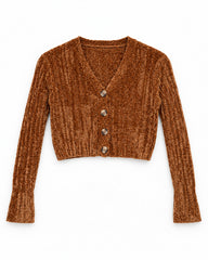 Rust & Beige women's preloved heavy button cardigan, VW-HBC47