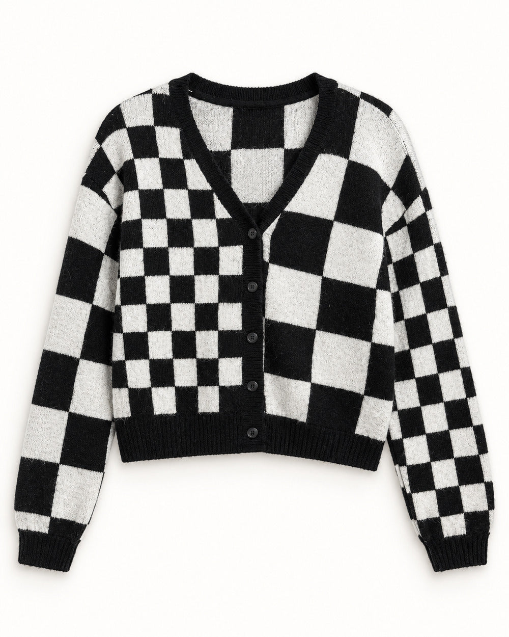 Black & Charcoal Grey women's preloved heavy button cardigan, VW-HBC53