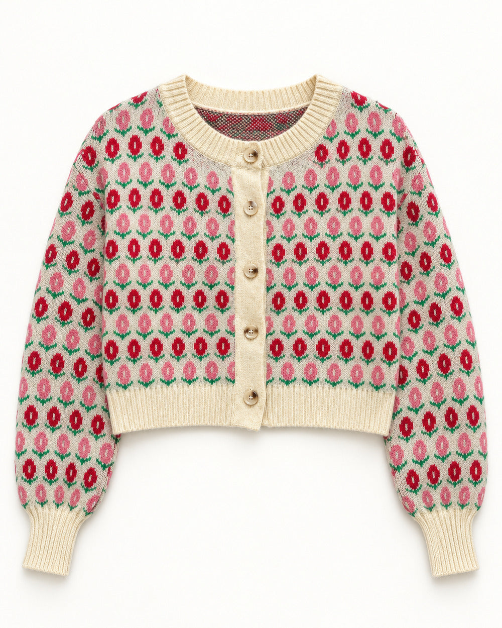 Cream & Blush Pink women's preloved heavy button cardigan, VW-HBC55