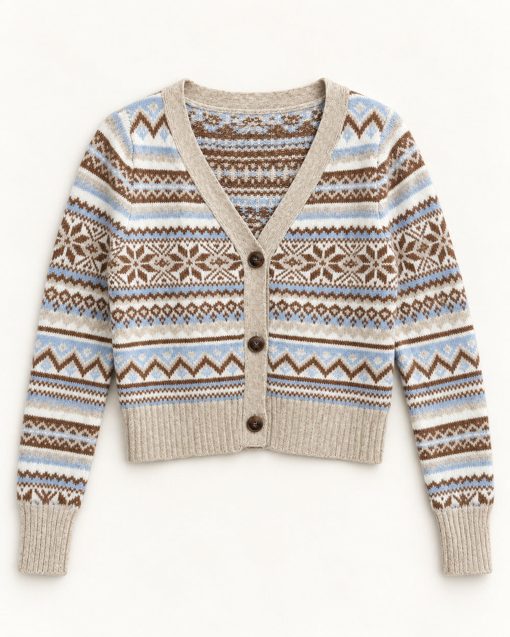 White & Taupe women's preloved heavy button cardigan, VW-HBC56