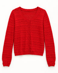 Red women's preloved heavy button cardigan, VW-HBC58