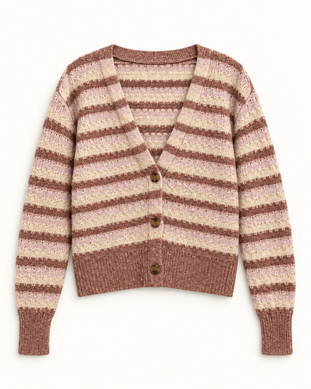 Brown & Taupe women's preloved heavy button cardigan, VW-HBC63