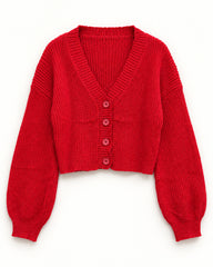Red women's preloved heavy button cardigan, VW-HBC65