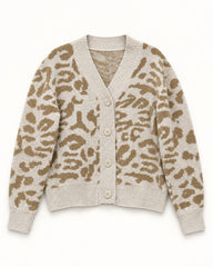 Beige women's preloved heavy button cardigan, VW-HBC68