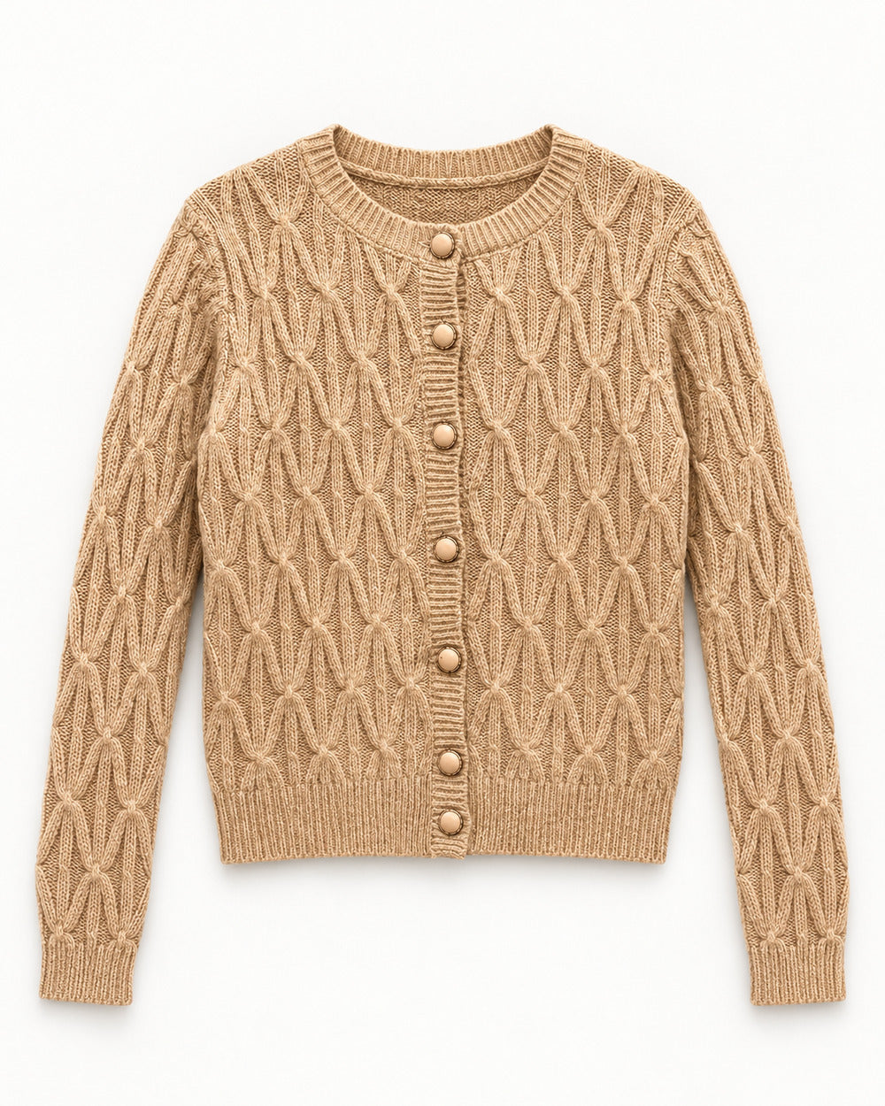 Beige & Camel women's preloved heavy button cardigan, VW-HBC69