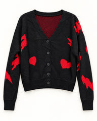 Charcoal Grey & Plum women's preloved heavy button cardigan, VW-HBC82