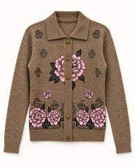 Brown & Taupe women's preloved heavy button cardigan, VW-HBC94
