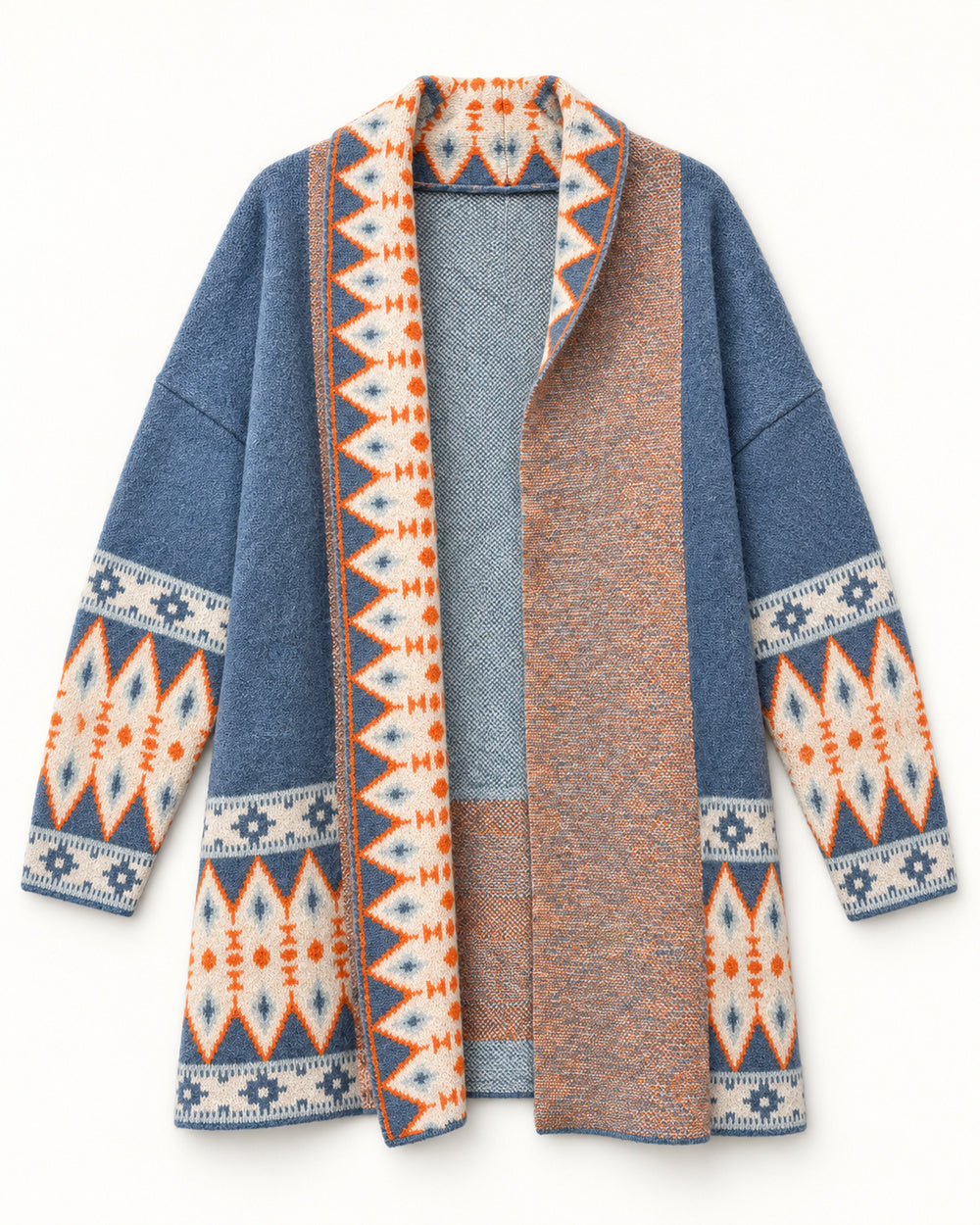 Powder Blue & Beige women's preloved long cardigan, VW-LC02