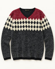 Charcoal, Red & Ivory men's preloved sweater, VW-MS100