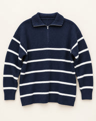 Navy & White men's preloved zip-neck sweater, VW-MS143
