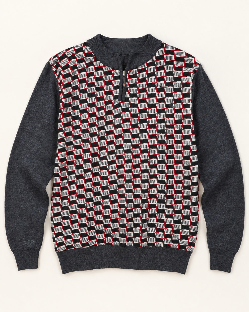 Grey & Red men's preloved zip-neck sweater, VW-MS155