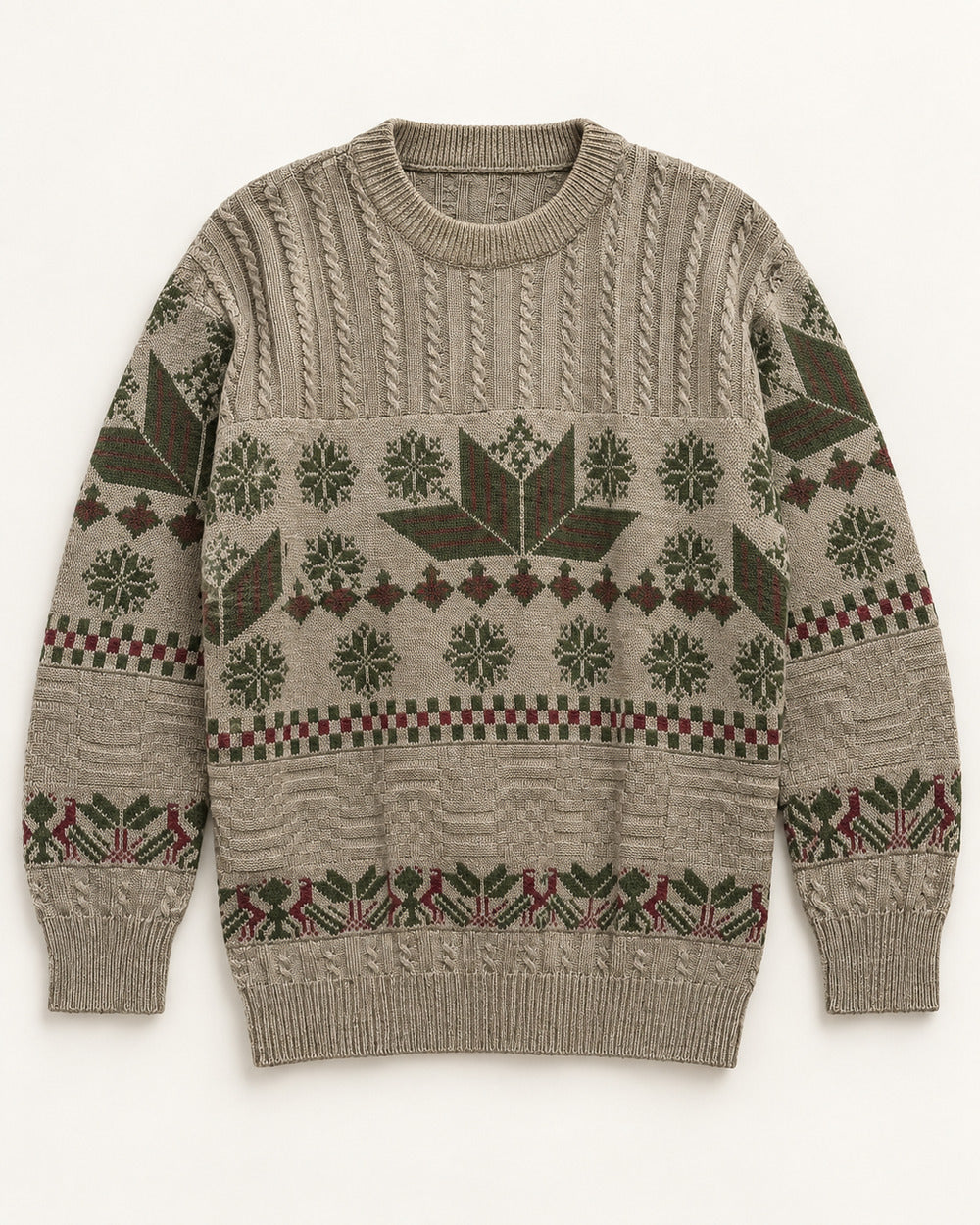 Taupe & Green men's preloved crew-neck sweater, VW-MS202