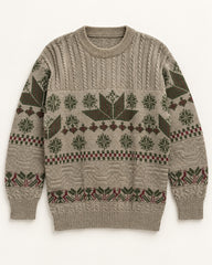 Taupe & Green men's preloved crew-neck sweater, VW-MS202