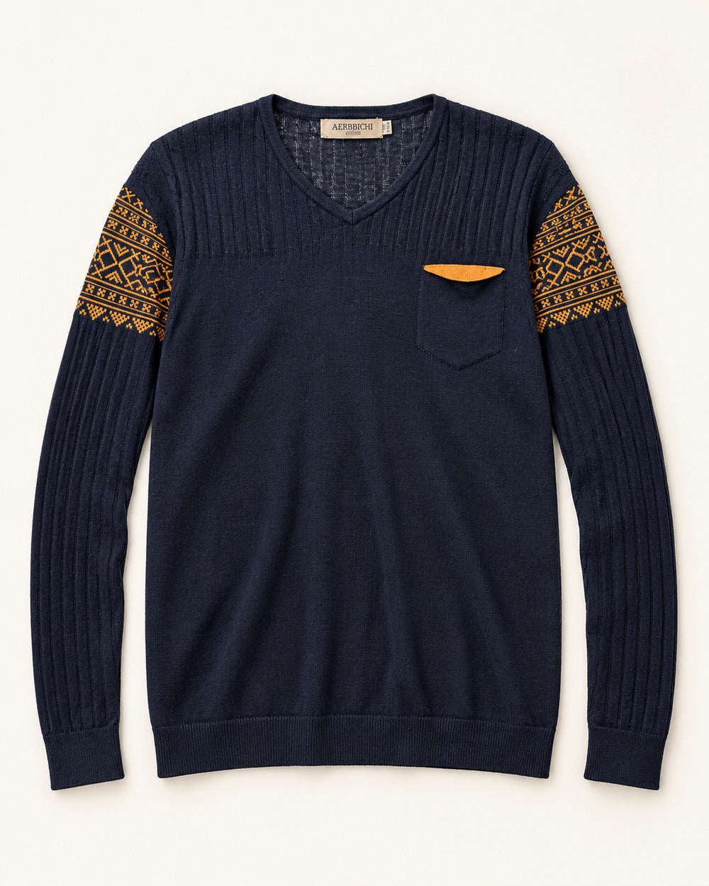 Navy & Mustard men's preloved crew-neck sweater, VW-MS257