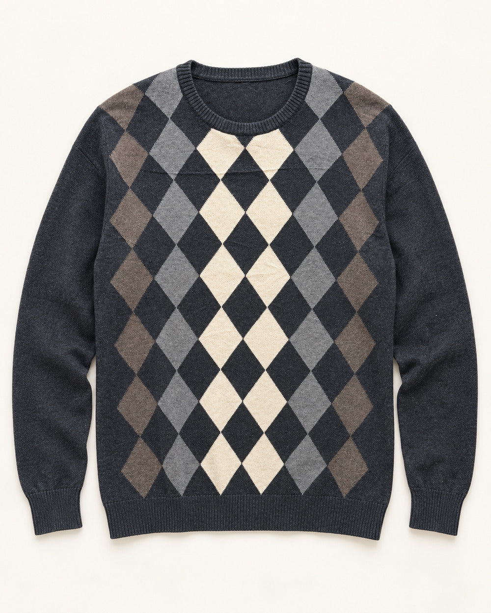 Charcoal, Grey & Cream men's preloved crew-neck sweater, VW-MS259