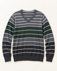 Grey & Forest Green men's preloved v-neck sweater, VW-MS273