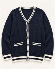 Navy & White men's preloved v-neck cardigan, VW-MS285