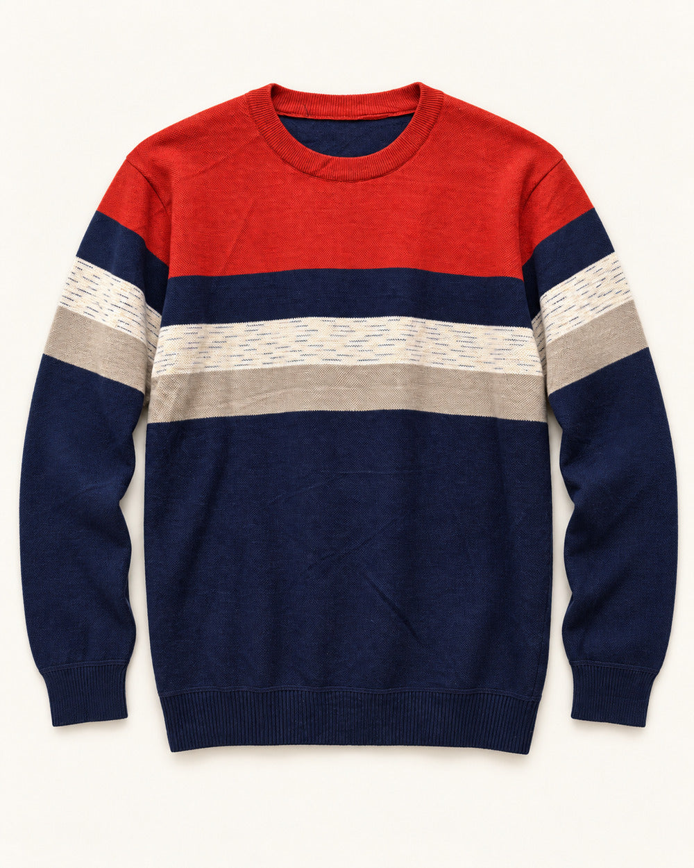 Red, Navy & Cream men's preloved crew-neck sweater, VW-MS308